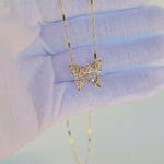 SOLID 14K Gold Butterfly Pendant Bar Necklace - Shiny & Elegant - Perfect Gift For Her - Fine Gold Jewelry