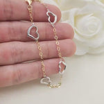 14k Gold White Hearts Oval Bracelet - 7.5 Inches - 2MM - For Her