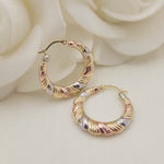 14k Tricolor Gold Croissant Hoop Earrings - 22mm - 3.5mm Thick - Shiny & Modern - Perfect Gift For Her -