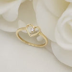 Simple 14k Gold Heart and Solitaire CZ Ring - Minimalistic Jewelry - For Her - Modern Jewelry