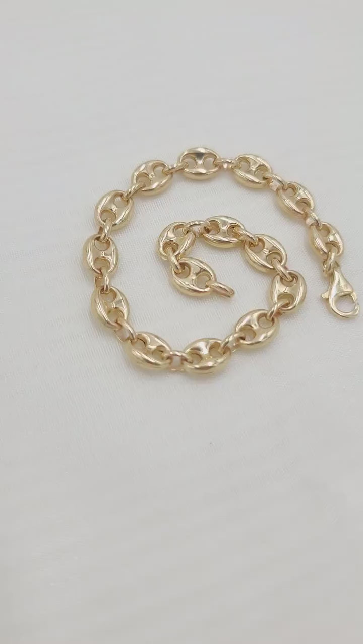 Real 14K Gold Puffed Mariner 8mm Bracelet - For Men - For Women - Fine jewelry