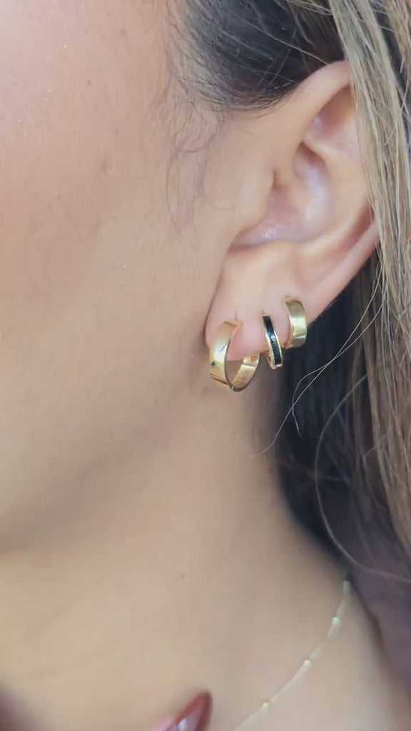 Solid 14k Gold Classic Polished Huggies Earrings - 14.5mm - 3.5mm Thick - Fine Gold Jewelry