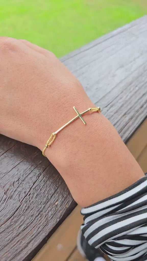 Fully Adjustable 14k Gold Cross Bracelet - 7.5" to 6" - Solid Gold - Elegant & Minimalist - Fine Gold Jewelry