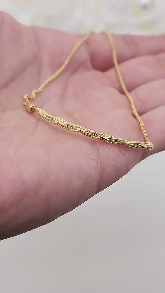 Solid 14k Gold Dainty Twisted Bracelet - Fully adjustable - 7.5 to 5.5 Inches - Shiny & Minimalist