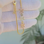 TRICOLOR 14K Solid Gold Butterfly Bracelet –  Pavé Design - Shiny & Adorable - Modern Jewelry For Her