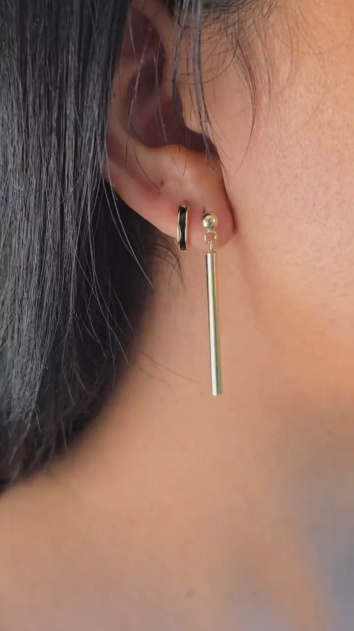 14k Gold Dangling Tubes Stud Earrings
