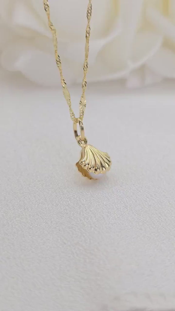 Dainty 14k Gold Seashell & Pearl Charm Necklace  - Simulated Pearl - Gift For Her - Solid Gold