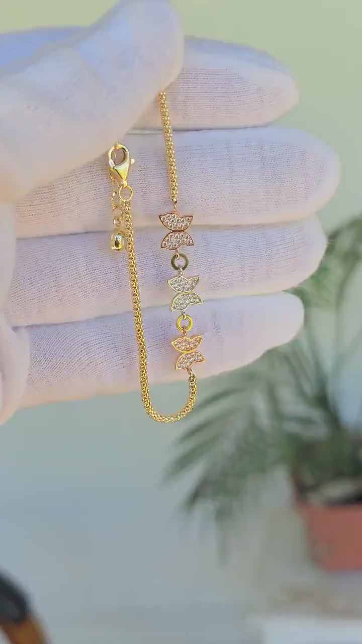 14K Tricolor Butterfly Bracelet