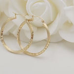 30mm 14k Gold Twisted 2 Textures Hoop Earrings - 2.5mm Thick - Fine Jewelry - Unique and Modern - For Her