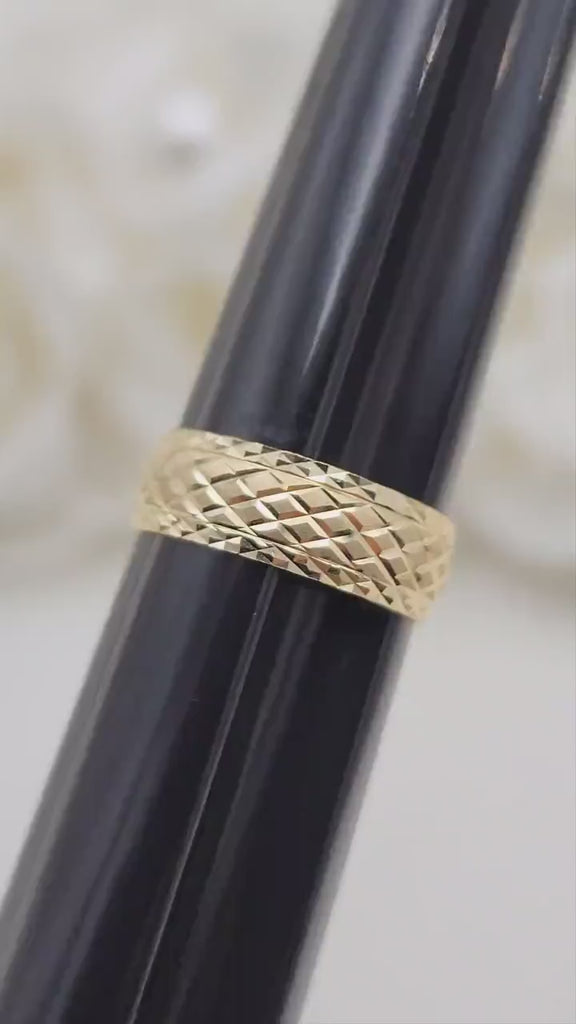 Solid 14k Diamond Cut Wedding Band - For Her/For Him - 6MM - Textured- Fine Jewelry