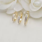 Real 14k Yellow Gold Bagguete CZ Hoop Earrings - 17mm, 19mm, 24mm - Channel Setting - Shiny and Modern