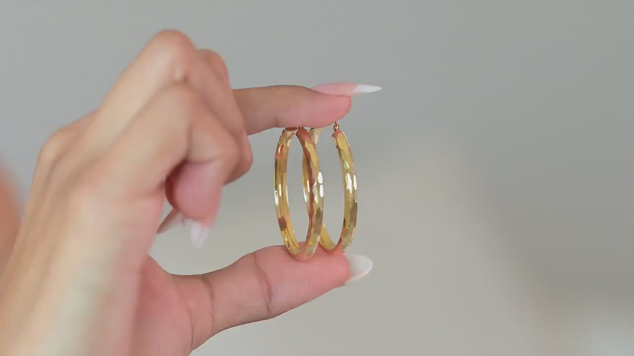 14k Gold Hammered Texture Hoop Earrings