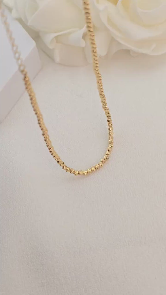 Solid 14k Yellow Gold Beads Choker - 12" to 16" - Unique Piece For Her - Fine Jewelry