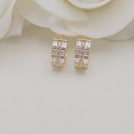 14k Solid Gold Baguette And Round CZ Huggies Earrings - Shiny and Modern - For Her - Fine Jewelry