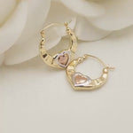 14k Tricolor Gold Small Hearts Hoop Earrings - Cute Small Hoops - Perfect For Her - Perfect For Girls
