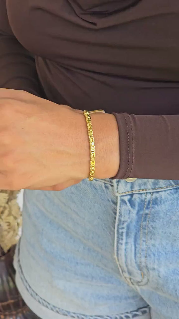 Elegant 14k Gold Byzantine Bracelet - 3.5mm Thick - Classy & Versatile - Perfect Gift