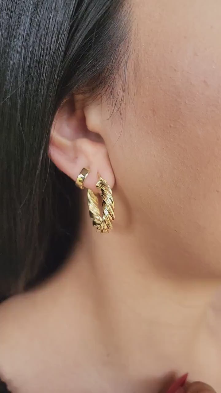 14k Gold Twisted Hoop Earrings - 4mm & 5mm