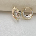 Solid 14k Tricolor Gold CZ Triple Hoop Earrings - 16mm - Unique & Original - Perfect Gift For Her