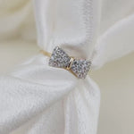 Cute Solid 14K Gold Bow Ring With Simulated Diamonds