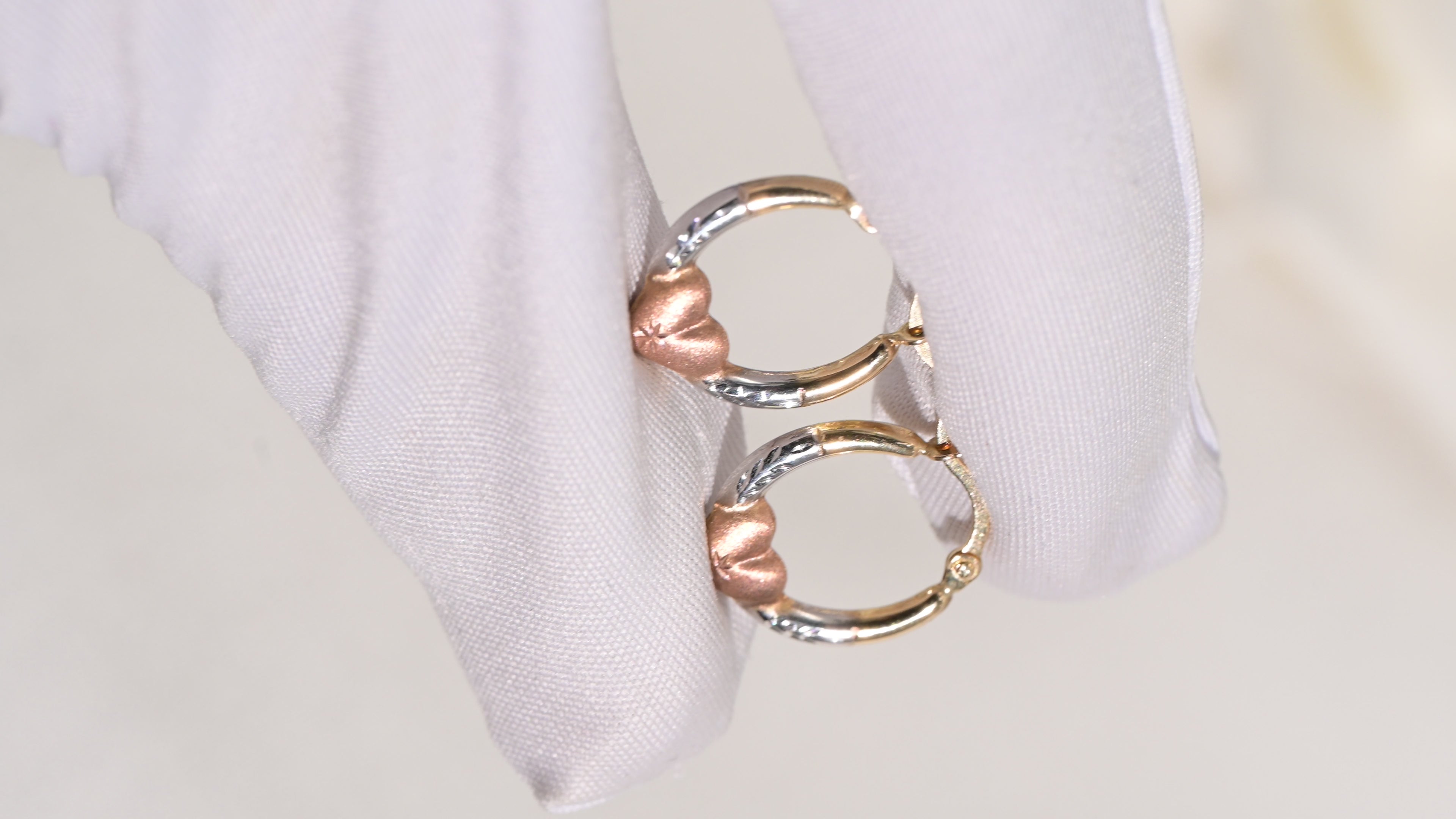 14k Tricolor Heart Hoop Earrings