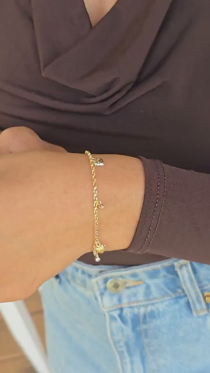 14k Tricolor Multi Heart Charm Bracelet
