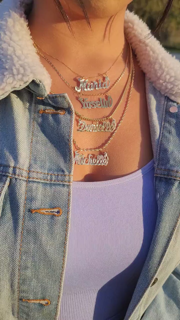 Handmade solid gold custom name plate necklace