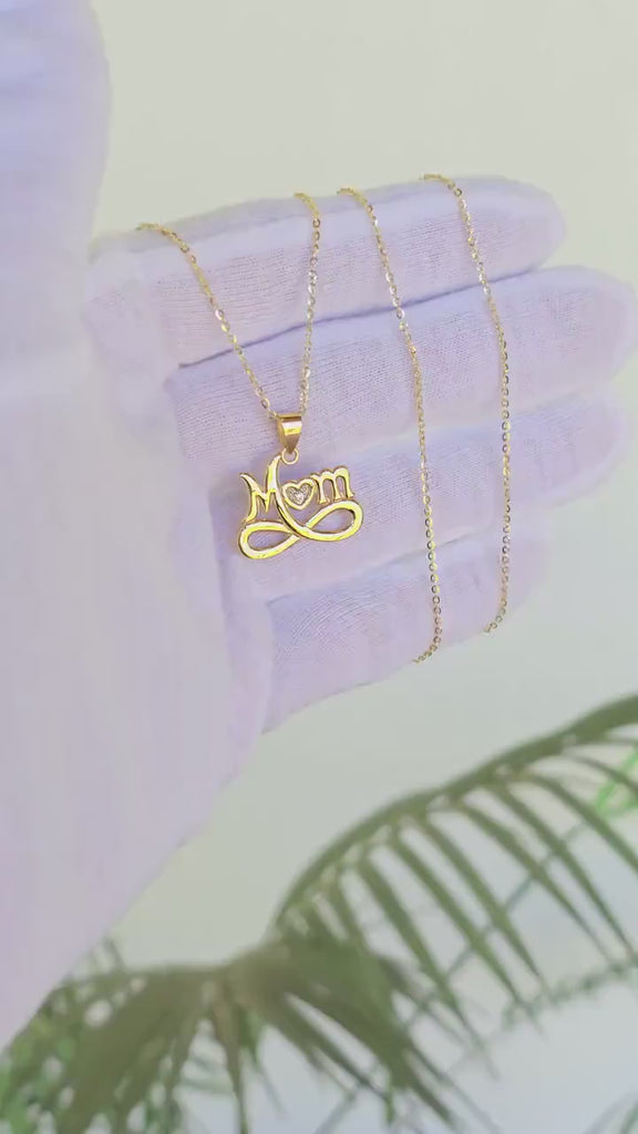 Unique 14K Solid Gold “Mom” Infinity Heart Pendant Necklace - Elegant & Original - Perfect Gift For Her - Everyday Necklace