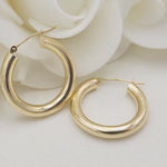 25MM Real 14k Gold Polished Hoop Earrings - 4MM Thick - Fine Jewelry - For Her