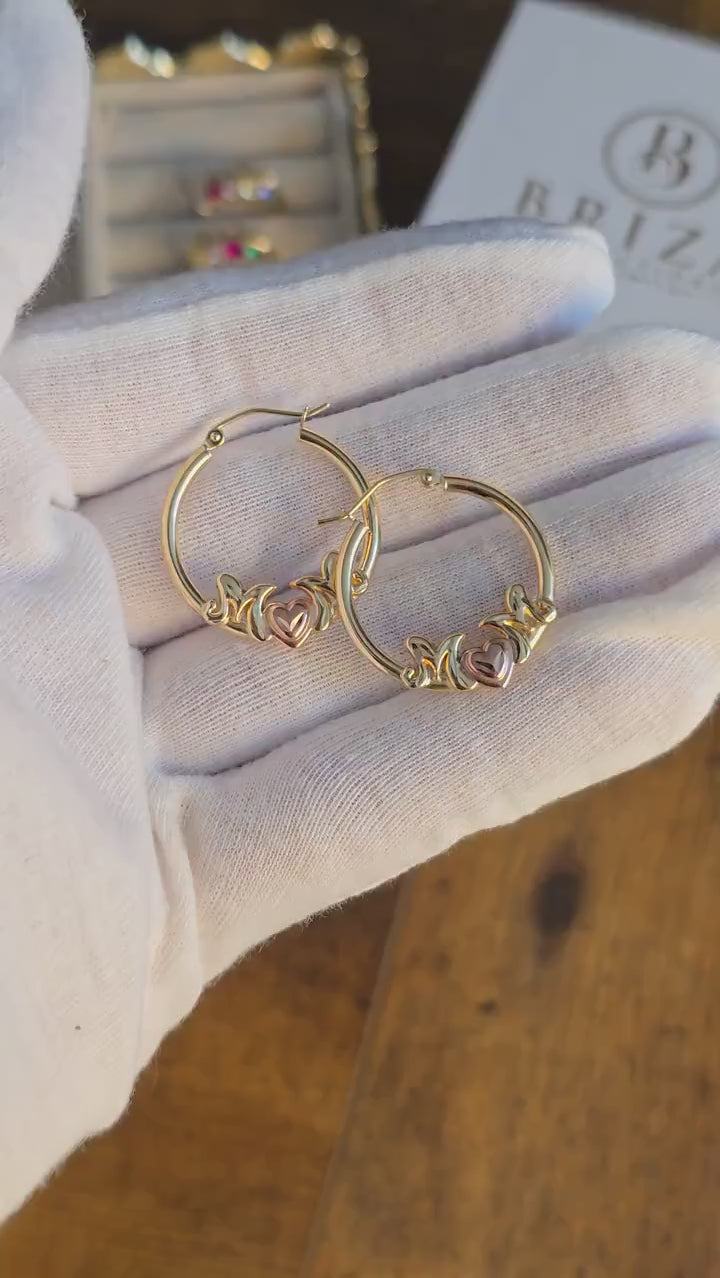 14k Mom Hoop Earrings - Rose & Yellow Gold