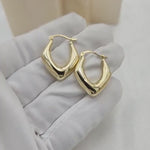 14k Gold Triangular Polished Chunky Hoop Earrings - 7mm Thick - Fancy & Elegant