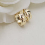 Modern 14k Gold Lines Diamond Cut Pattern Huggies Earrings - 15MM - 5MM - For Her