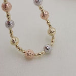 REAL 14k Tricolor Gold Bead Diamond Cut Bracelet - 7.5  Inches - 5mm - Perfect Gift