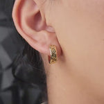 15mm 14k Gold X Diamond Cut Pattern Huggies Earrings - 5mm Thick - Perfect For Kids and Women - Fine Jewelry