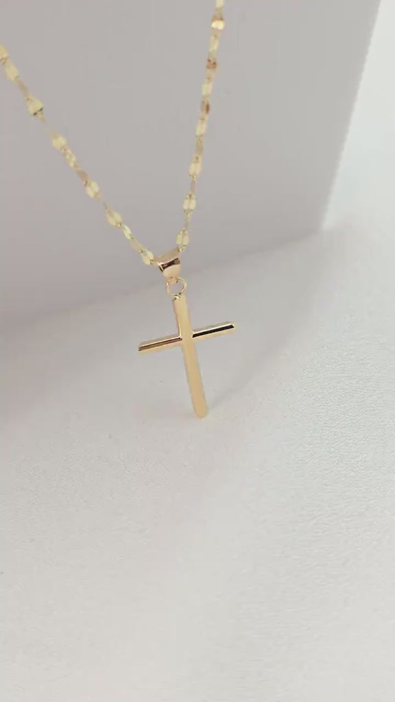 14k Gold Polished Cross Mirror Necklace - 14", 16", 18", 20" - Perfect Gift For Her - Modern Fine Jewelry