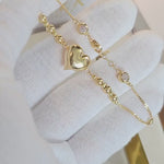 14k Gold Puffy Heart & Beads Bracelet - 7.5 Inches