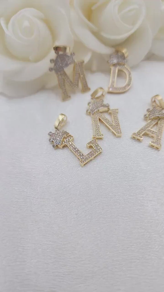 14k Large Crown Initial Pendant
