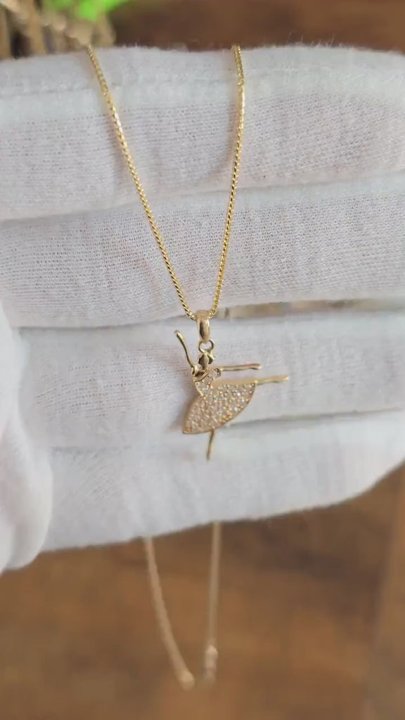 Solid 14k Gold Ballerina Pendant - 1mm Franco