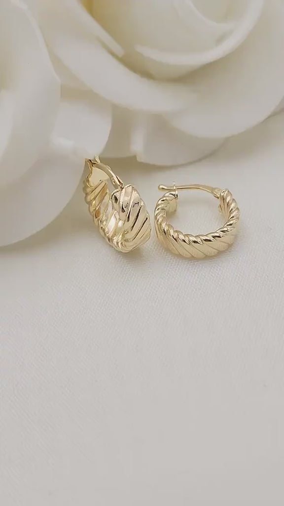 14k Gold Small Croissant Hoop Earrings - 15mm -  4mm Thick - For Her - Modern Jewelry