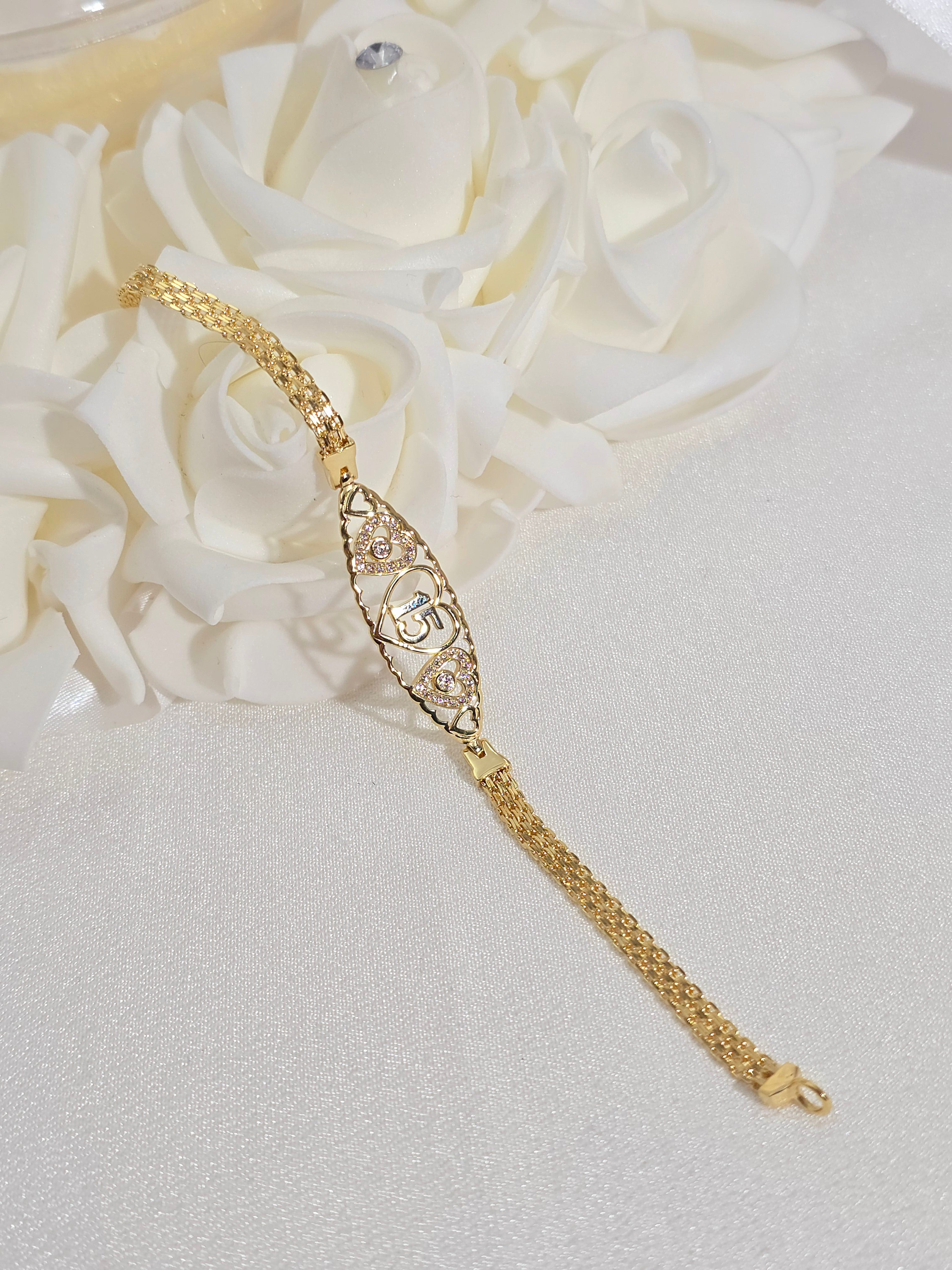 14k Quinceañera Heart Bracelet