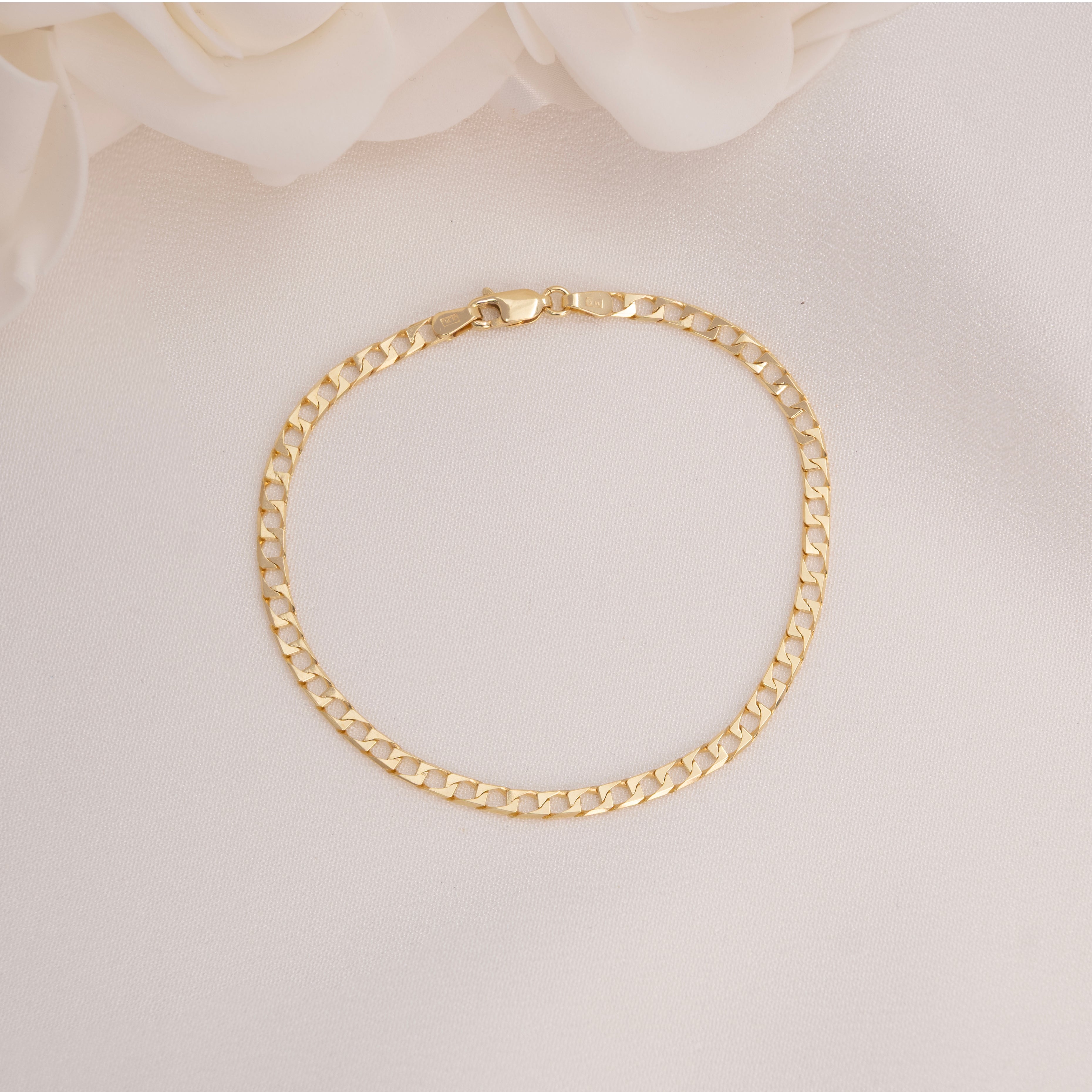 14k Gold Square Curb Bracelet - 3.2mm