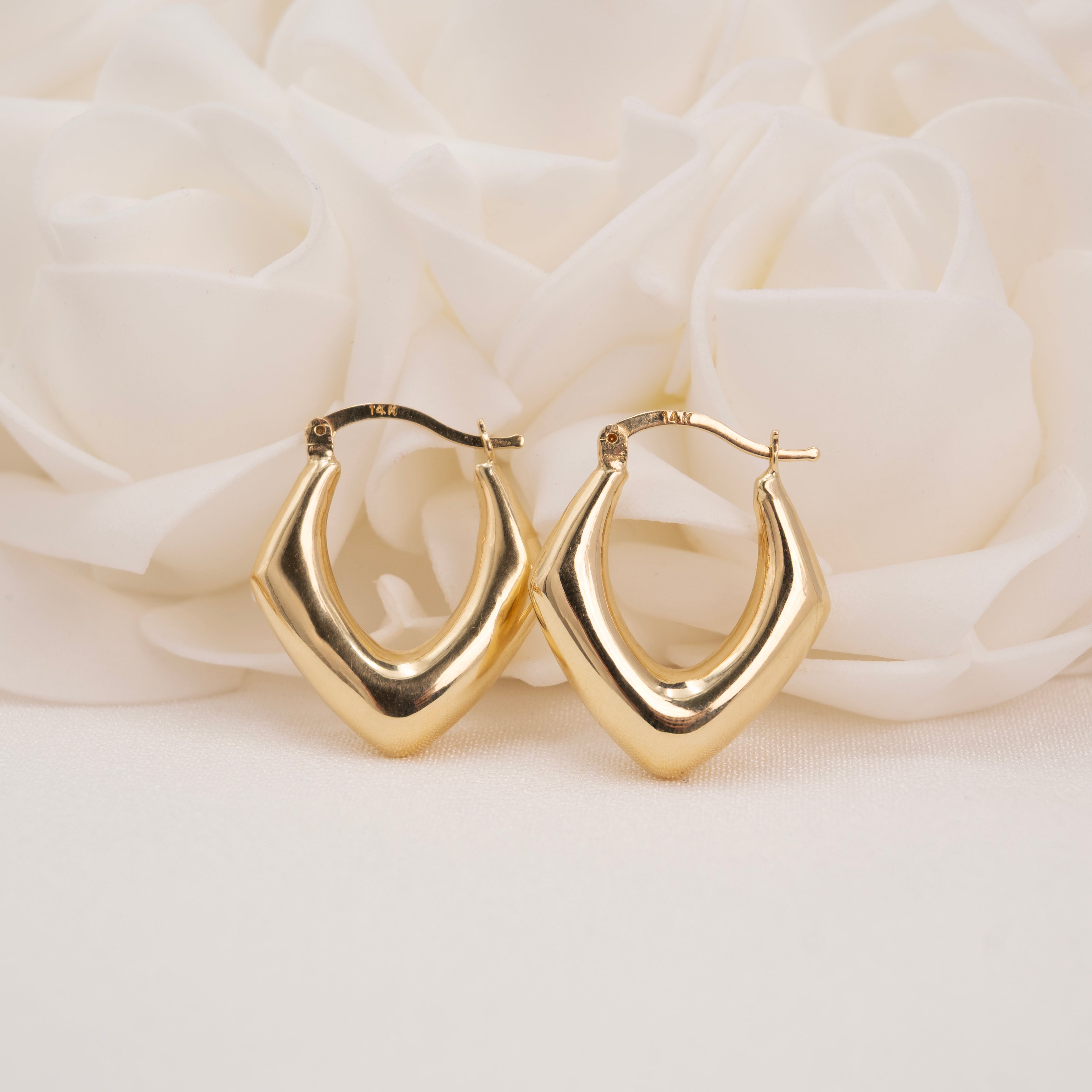 14k Triangular Polished Chunky Hoop Earrings
