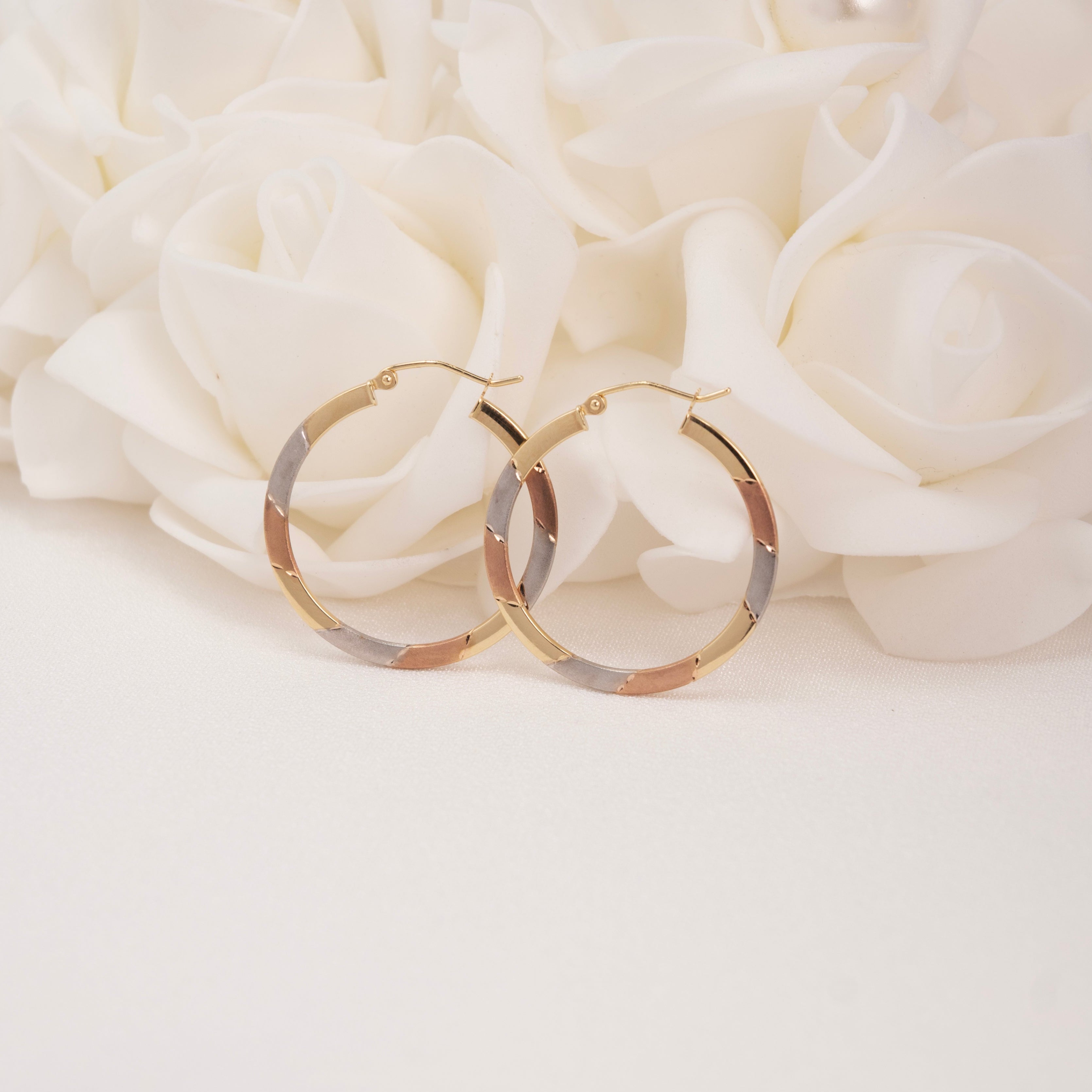 Aros de oro tricolor de 14 k - 30 mm