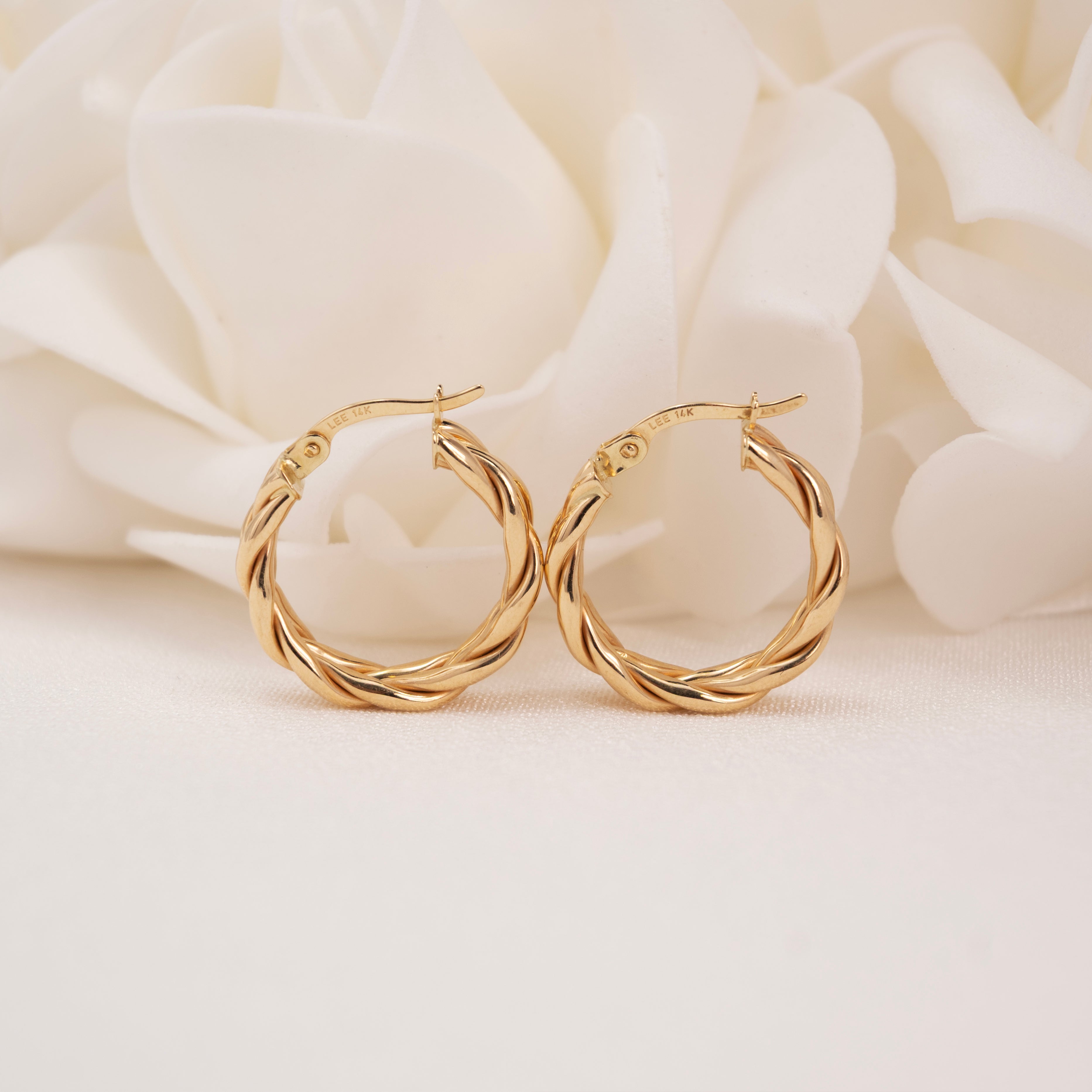 Pendientes de aro doblemente retorcidos de 14 k