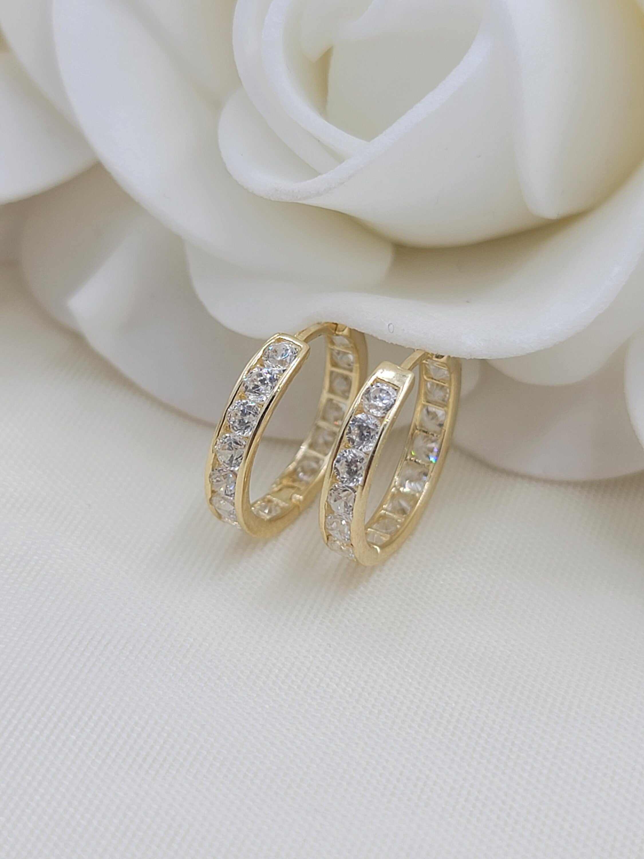 Solid 14k Gold 2.5mm Round CZ Huggies Earrings - For Her - Modern Jewelry