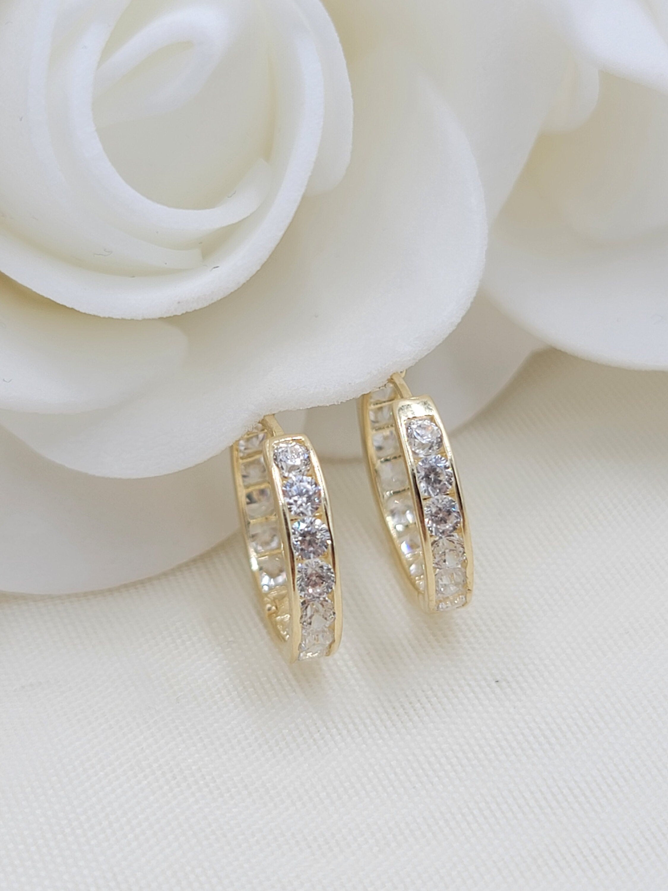 Solid 14k Gold 2.5mm Round CZ Huggies Earrings - For Her - Modern Jewelry