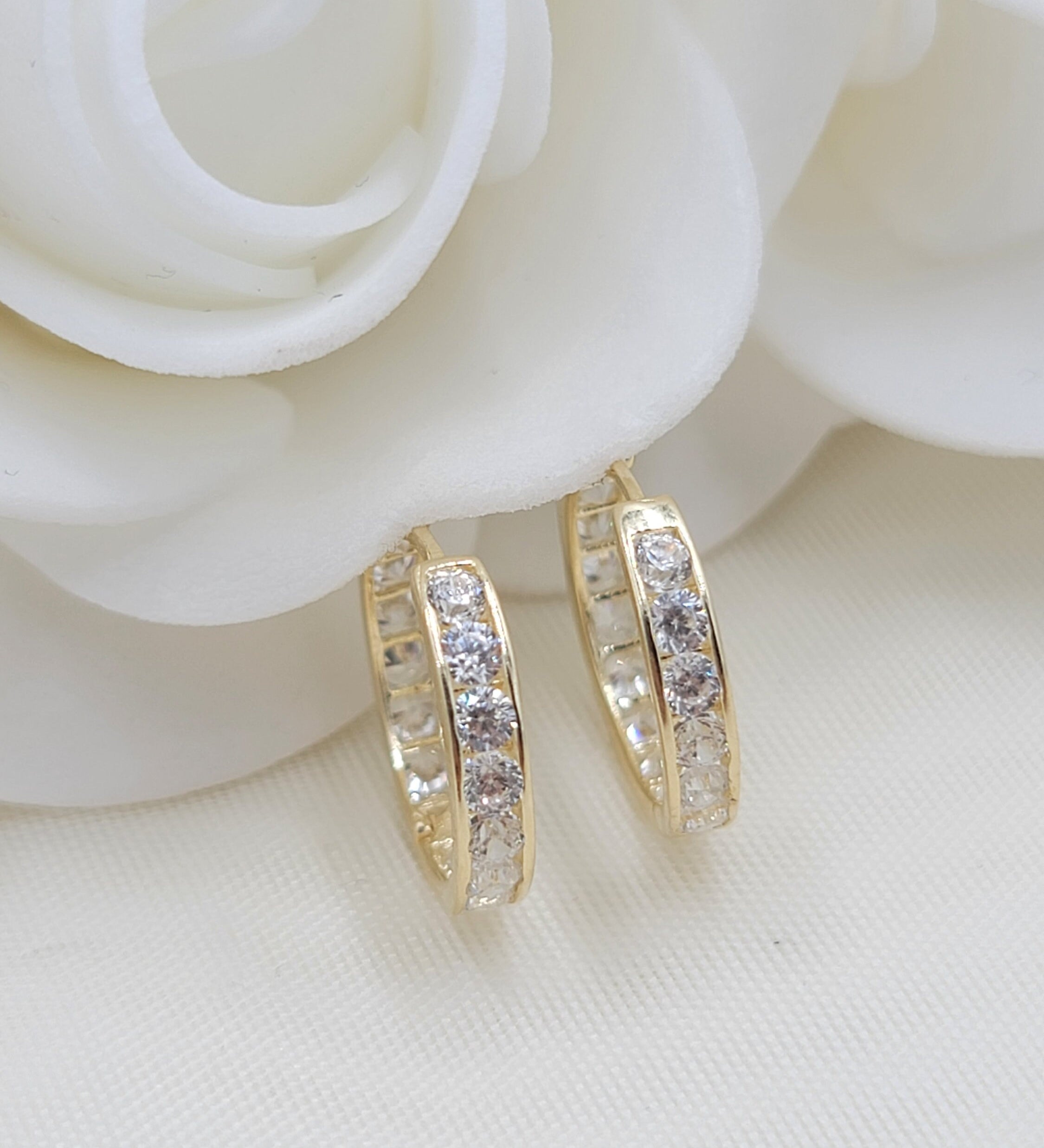Solid 14k Gold 2.5mm Round CZ Huggies Earrings - For Her - Modern Jewelry