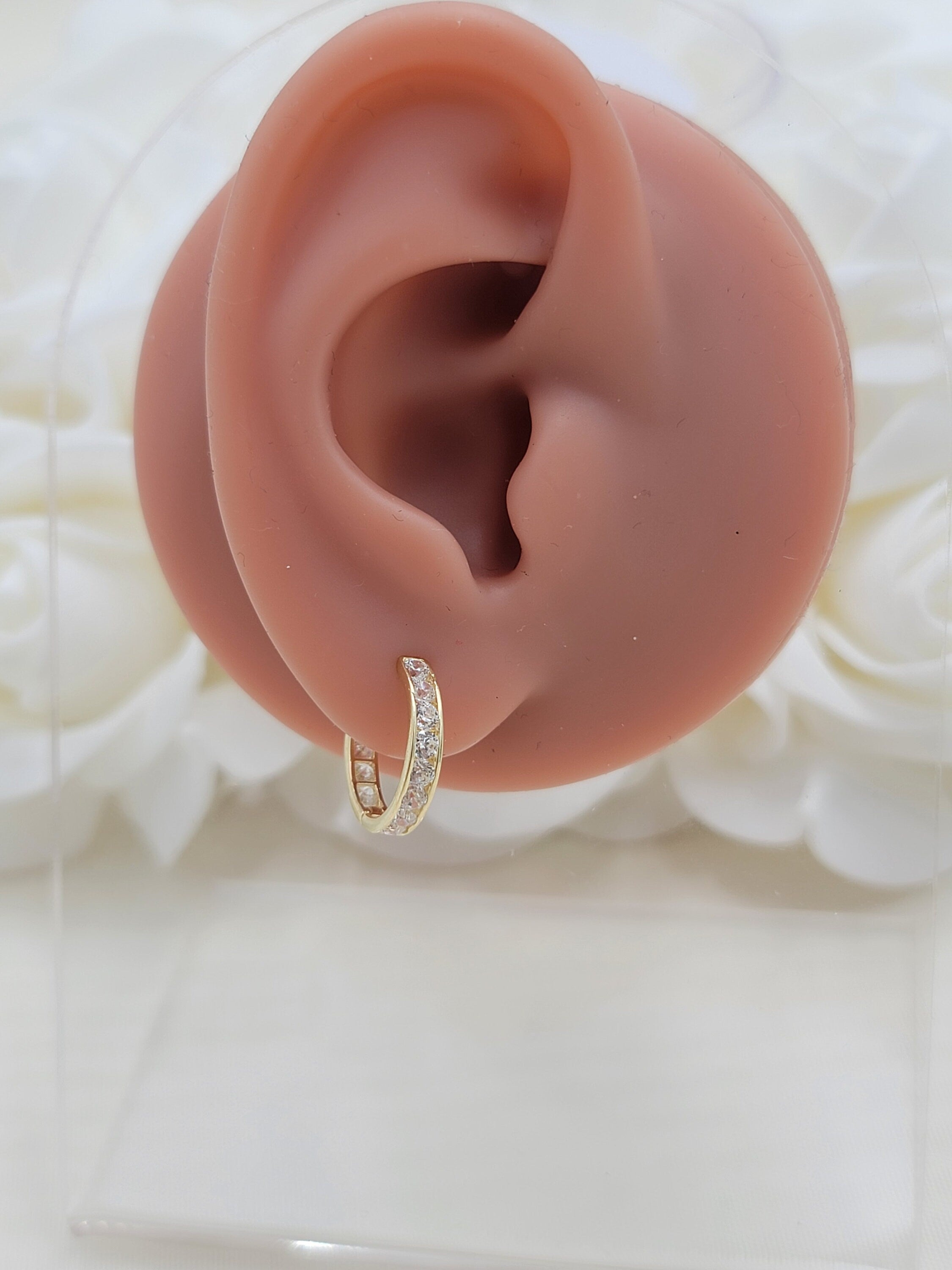 Solid 14k Gold 2.5mm Round CZ Huggies Earrings - For Her - Modern Jewelry
