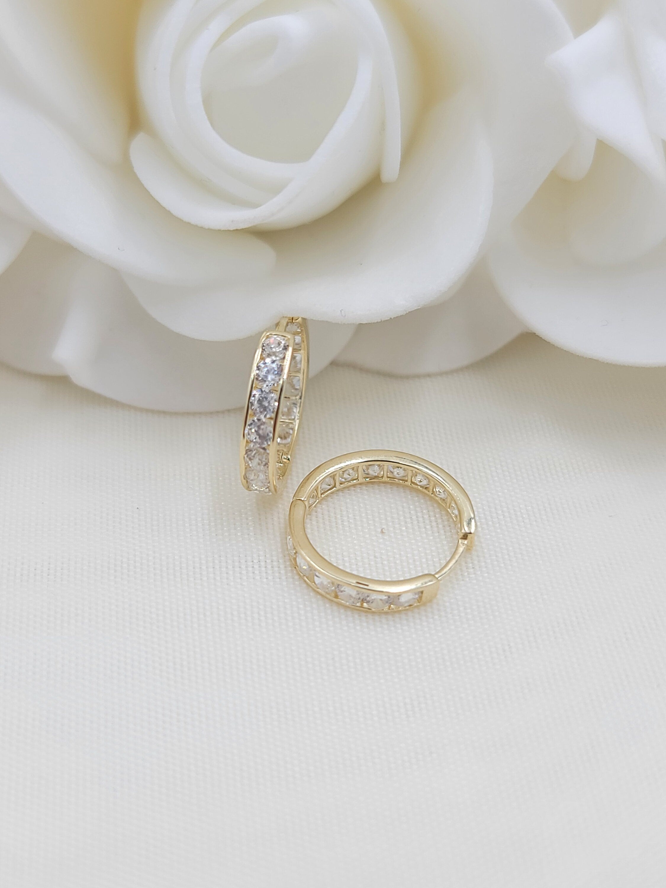 Solid 14k Gold 2.5mm Round CZ Huggies Earrings - For Her - Modern Jewelry
