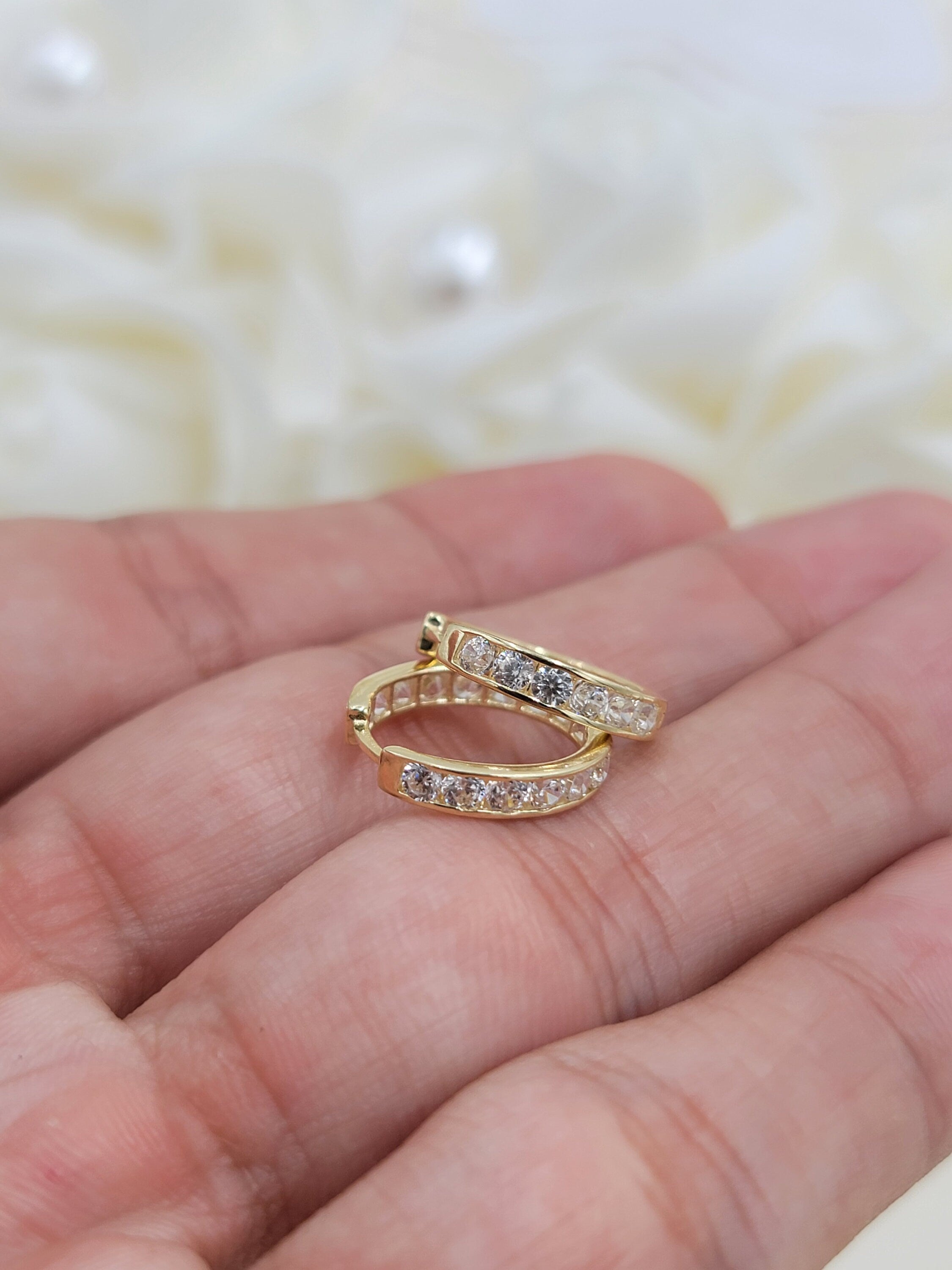 Solid 14k Gold 2.5mm Round CZ Huggies Earrings - For Her - Modern Jewelry