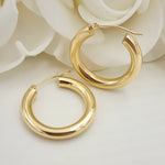 25MM Real 14k Gold Polished Hoop Earrings - 4MM Thick - Fine Jewelry - For Her